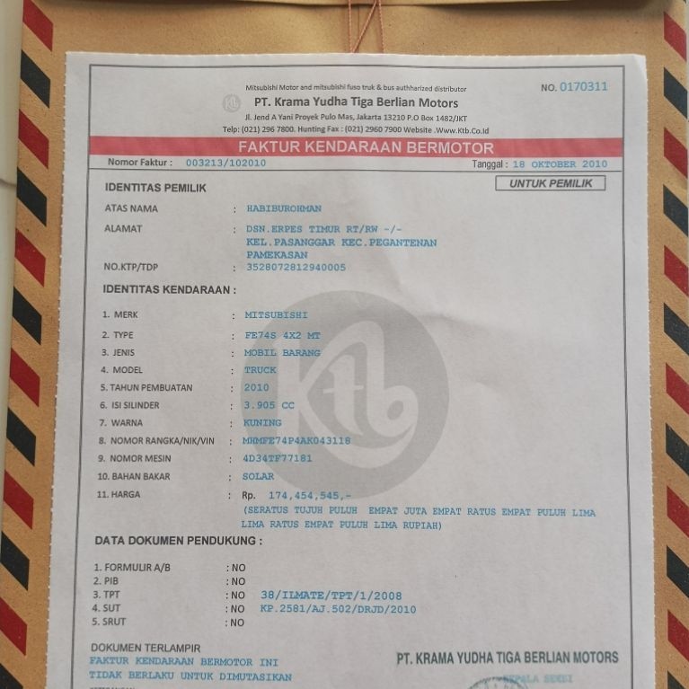 Faktur Kendaraan motor dan mobil