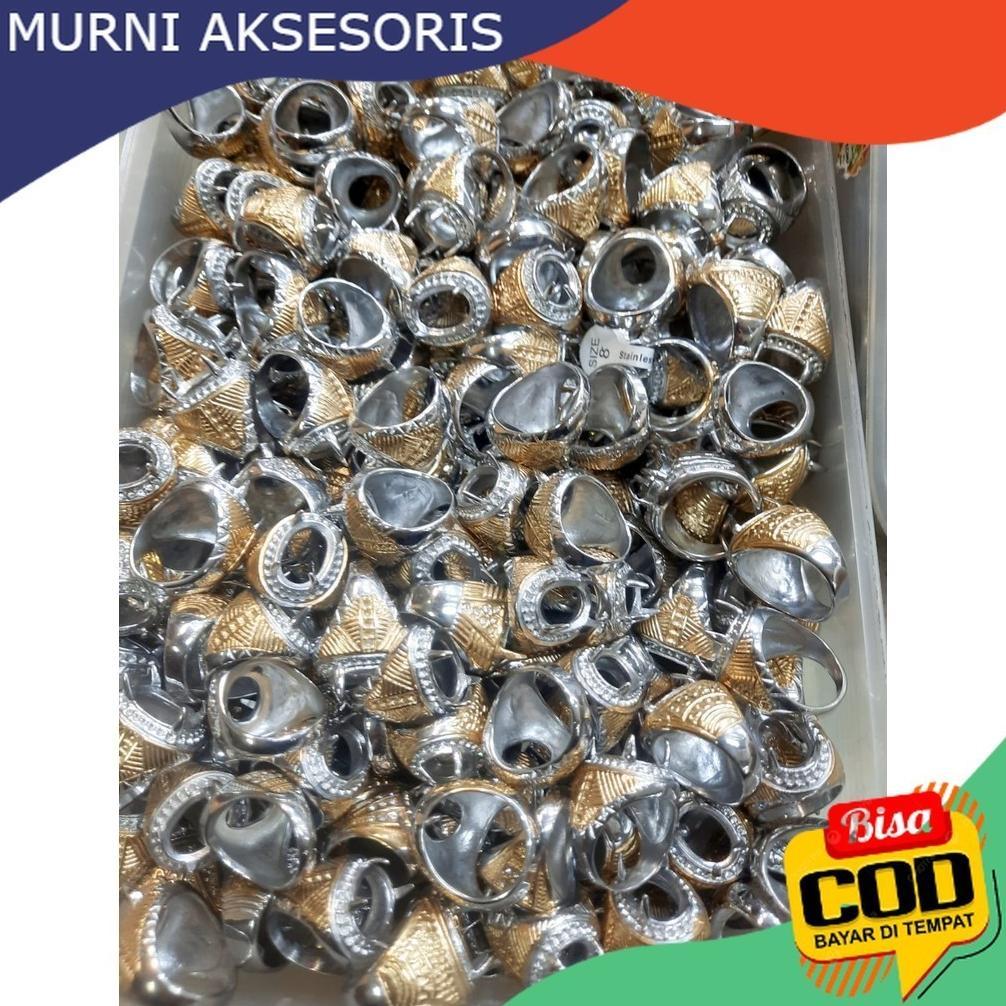Murni Aksesoris HARGA GROSIR. 1 Kodi (20 Pcs) Emban Cincin TITANIUM Warna Kombinasi GOLD SILVER Ring