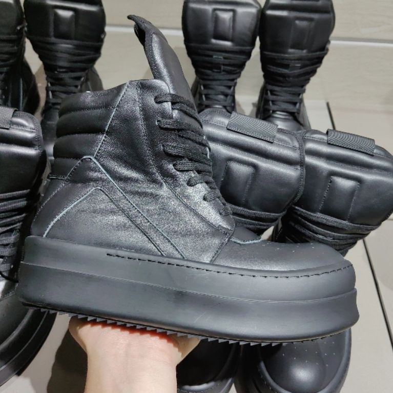RO DRKSHDW Rick Owens Geobasket Black Leather