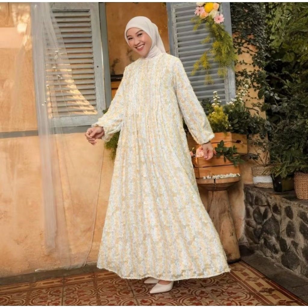Arumi Dres Lebaran Bunga-Bunga Sifon Mewah