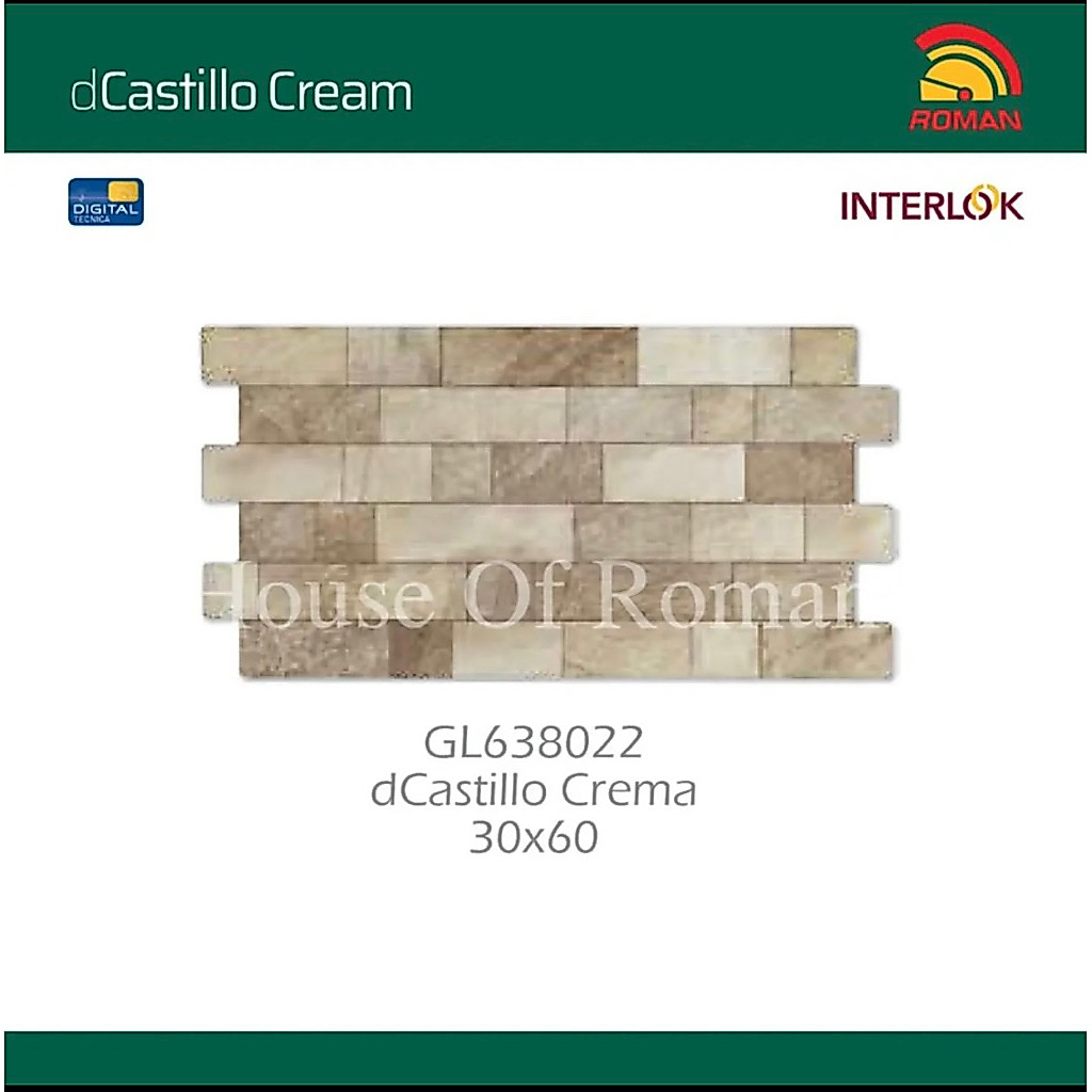 Roman Keramik Interlok dCastillo Crema 60x30/Keramik Dinding/Keramik Interlok/Keramik Motif Bata/Ker