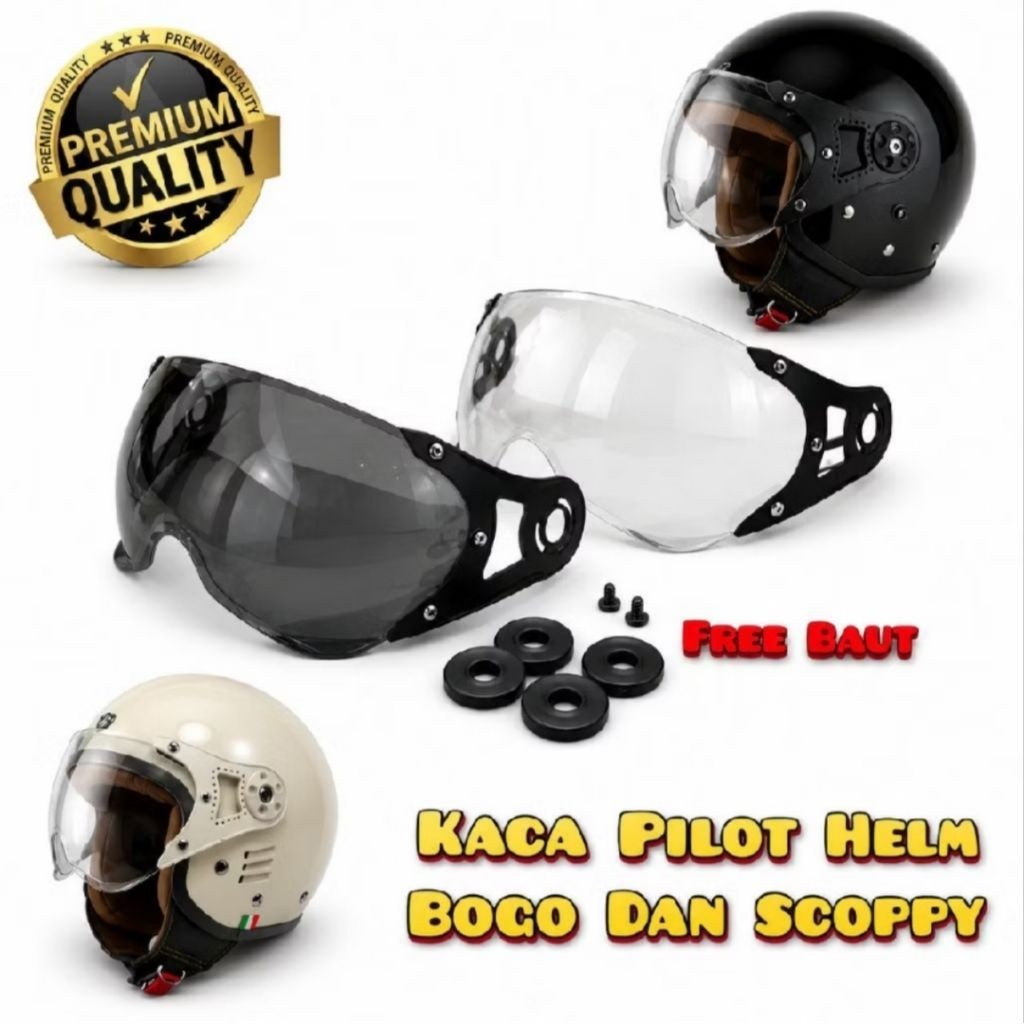 Promo Rajanya Kaca Helm Scoopy + Baut / Kaca Helm Bogo Pilot / Helm Momo / Helm Momo /Hijab Niels