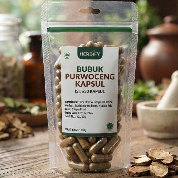 HERBIFY Bubuk Purwoceng Kapsul Isi ±50 Kapsul Ekstrak Pimpinelli alpina