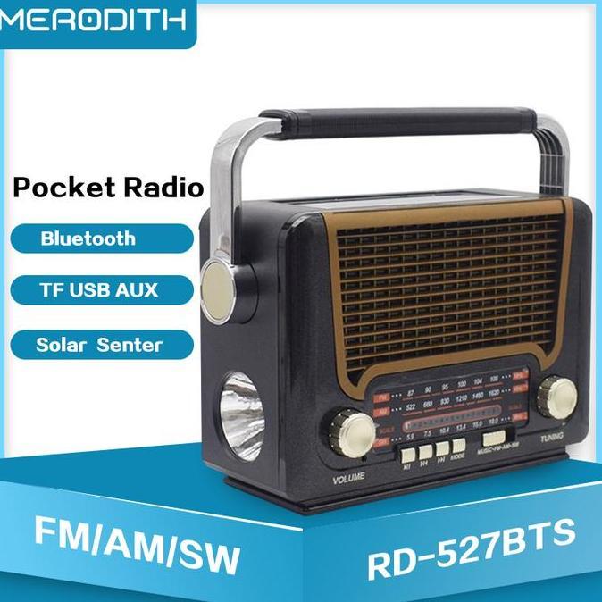 Radio Portabel 527BTS FM/AM/SW radio jadul Bluetooth Speaker Solar Senter USB TF FREE Baterai 800MAH