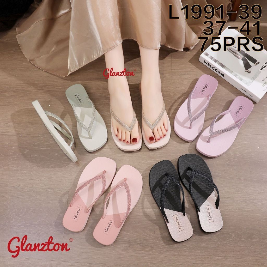 Sandal Jepit Glanzton L1912 Sandal Jepit Motif Gradasi Oval Glitter  Terbaru / Sandal Glanzton Wanit