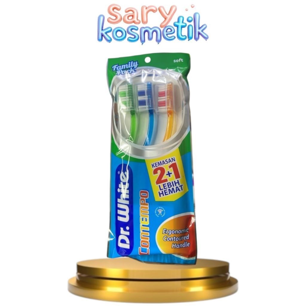 e} DR WHITE sikat gigi contempo family pack isi 3 tooth brush 2in1 lebih hemat dan bersih