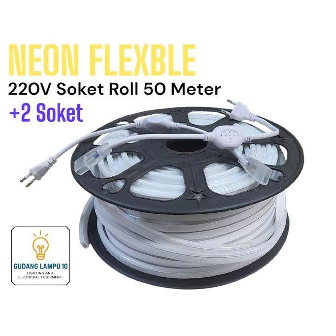Lampu LED Neon Flexible Roll 50 Meter 220V Soket