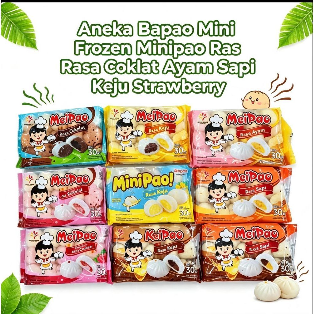 Aneka Bapao Frozen Minipao Rasa Coklat Keju Strawberry Ayam Sapi tinggal kukus atau goreng
