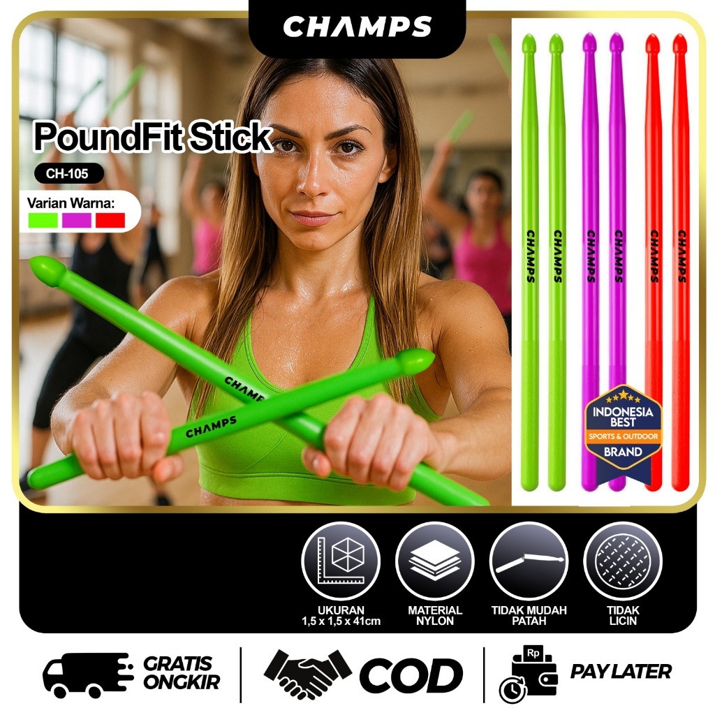 CHAMPS PoundFit Stick Ripstix Nylon Workout | Stick Fitness Pound Ripstick Senam Musik CH-105