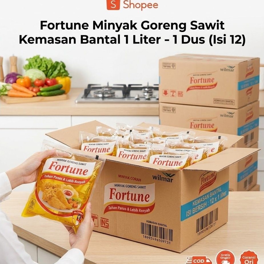 Minyak Goreng Fortune 1 Liter Bantal 1 Dus Isi 12 Pouch | Minyak Fortune 1L | Minyak Goreng Sawit