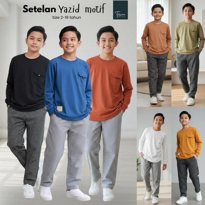 DS373 >> Setelan Kurta Anak Laki Laki Lengan Panjang Seri Yazid Celana Motif usia 2 hingga 16 tahun