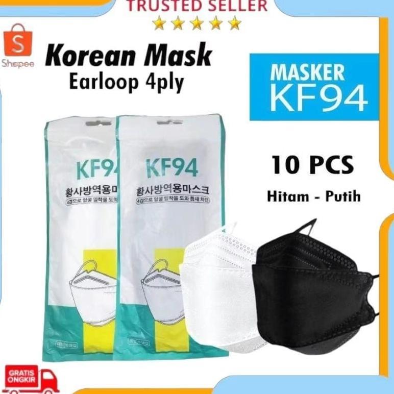 SELVARA A3A G&N MASKER KF94 EARLOOP 4PLY FACEMASK ISI 10 PCS WARNA HITAM PUTIH TRANDING ORIGINAL