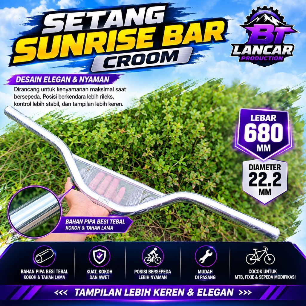 Setang sepeda sunnrise bar croom setang sepeda kalcer anti pegel setang sepeda kalcer model croom