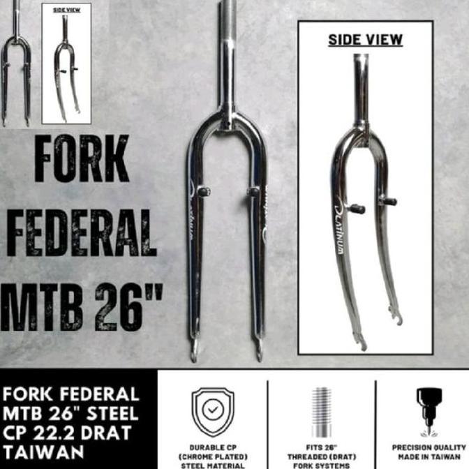 Garpu Fork Rigid Sepeda Mtb 26 Federal Platinum Standar Ulir Drat Chrome