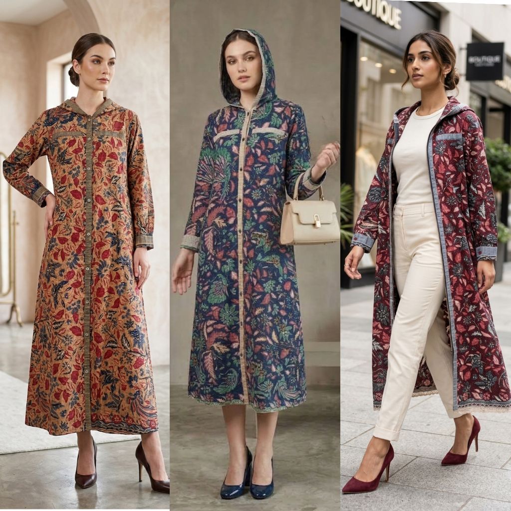 Batik Halus Premium Long Hoodie Gamis 2in1 Cardi