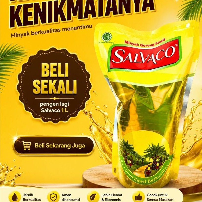 Minyak Goreng SALVACO 1L - Nutrisi Lengkap, Rendah Kolesterol, Asam Lemak Tak Jenuh