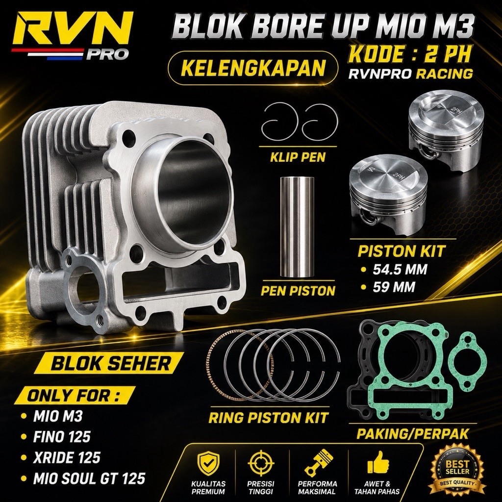 BLOK SEHER BORING BORINGAN PAKET BOREUP BORE UP MIO M3 FINO 125 MIO SOUL GT XRIDE 125 54.5 54 59 54.