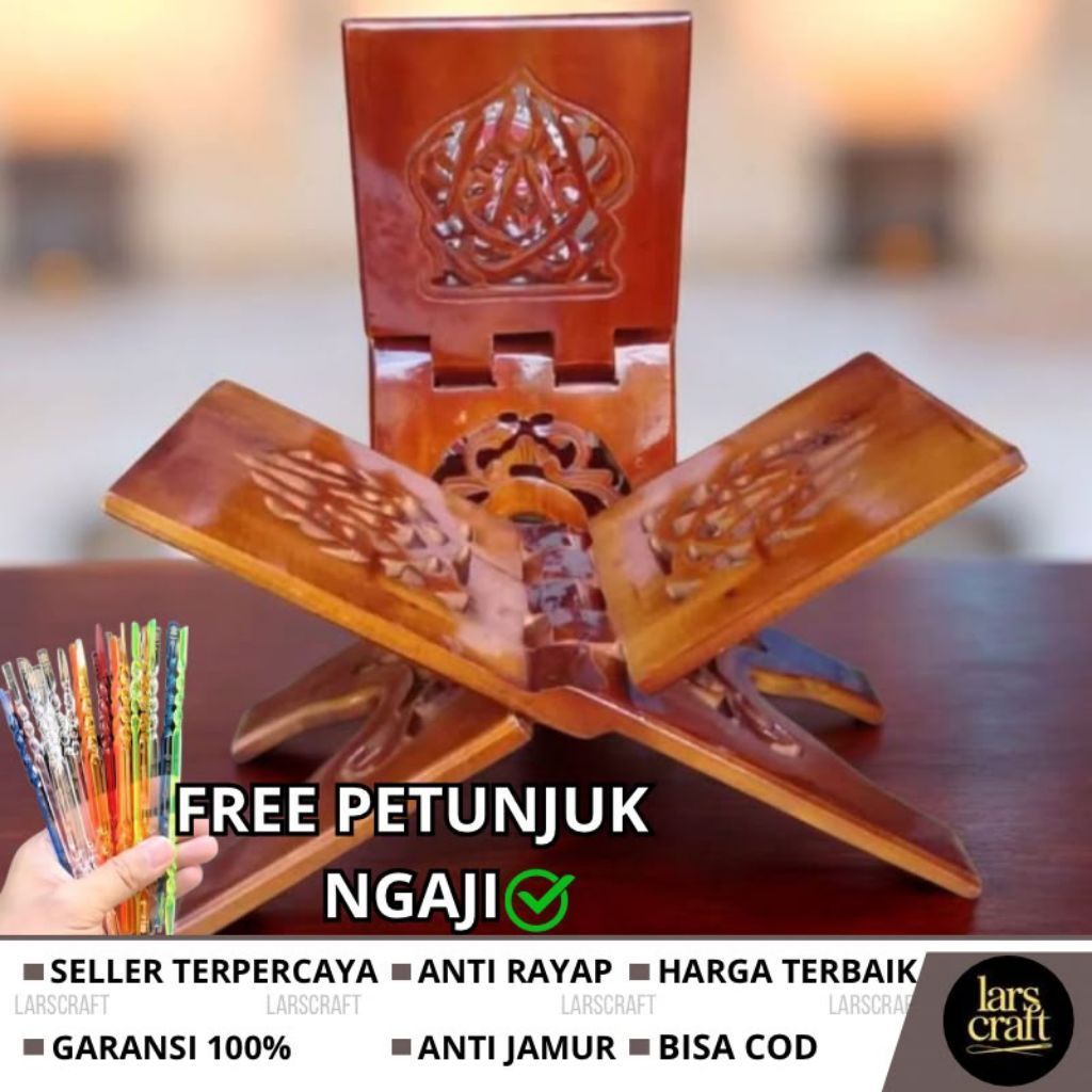 FREE PETUNJUK NGAJI Rekal Al Quran Lipat/Rekal Al/Rekal Kayu Lipat/Rehal kayu lipat/Rehal Al Quran/R