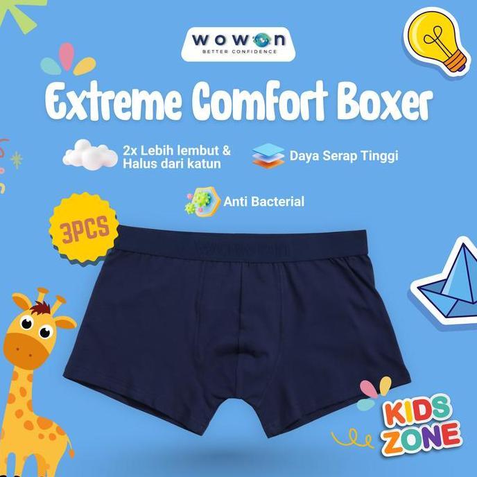 DS54 - (3 PCS) Wowon Kids Boxer - Boxer Anak Anti Bakteri - Extreme Comfort Boxer