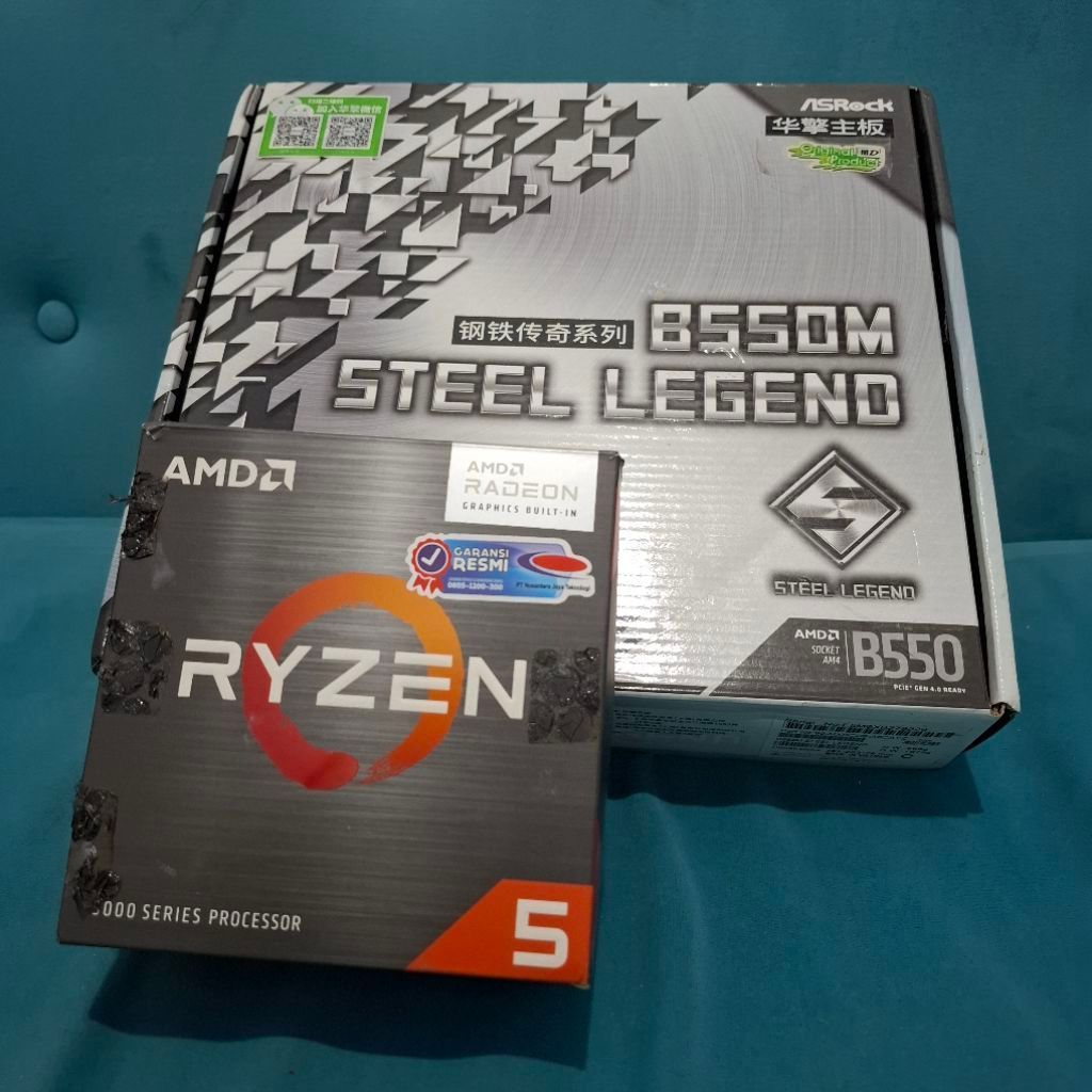 PAKET Ryzen 5 5600G + Asrock B550M Steel Legend DDR4 AM4 Processor Motherboard Proci Mobo PC Gaming
