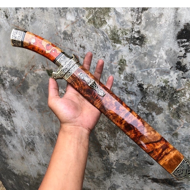 Pisau Sembelih Baja BOHLER N690 30cm 60HRC Tajam - Sarung Kayu burl Red, Gagang burl, Fulltank di Pi