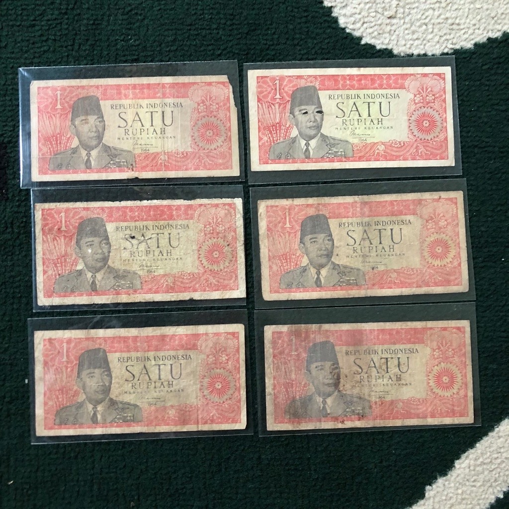 6 Lembar Koleksi Uang Kertas Indonesia Seri Sukarno 1 Rupiah