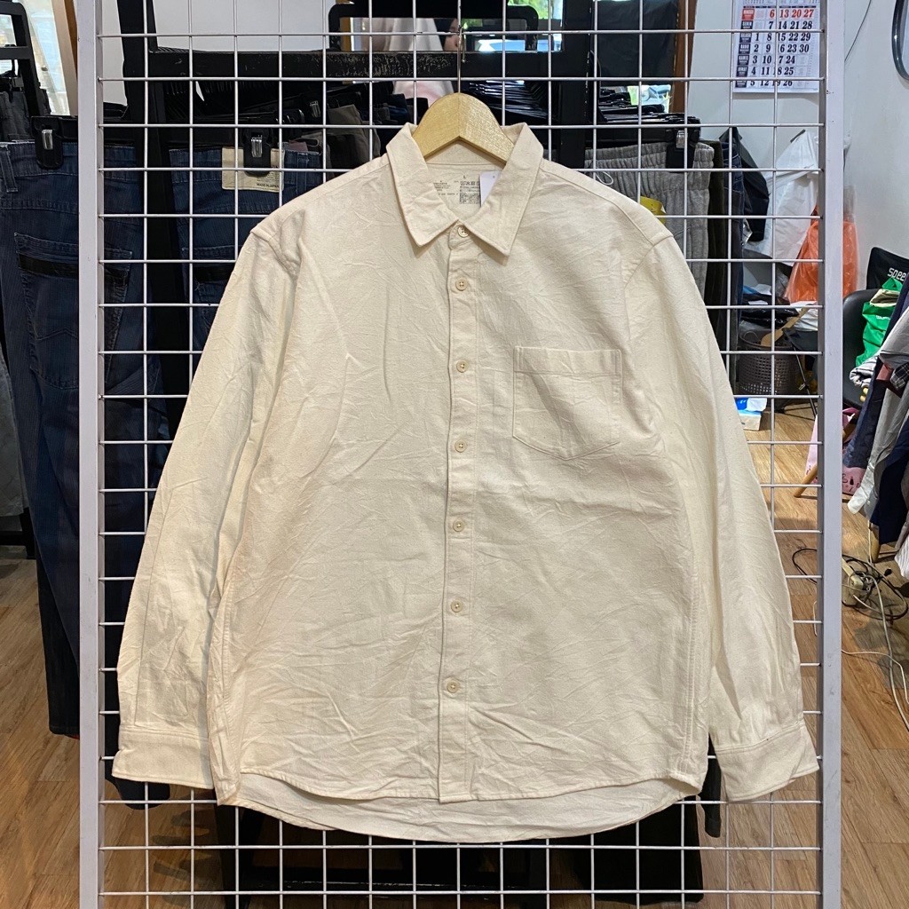 Muji Basic White Flannel Shirts #Fl1562