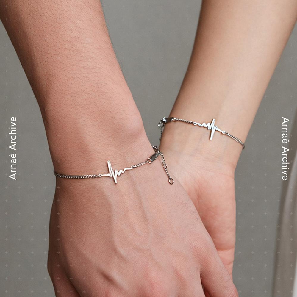 Arnae Archive Heartbeat Pulse Bracelet Gelang Couple Unisex Stainless Steel Premium Anti Karat (1PC)