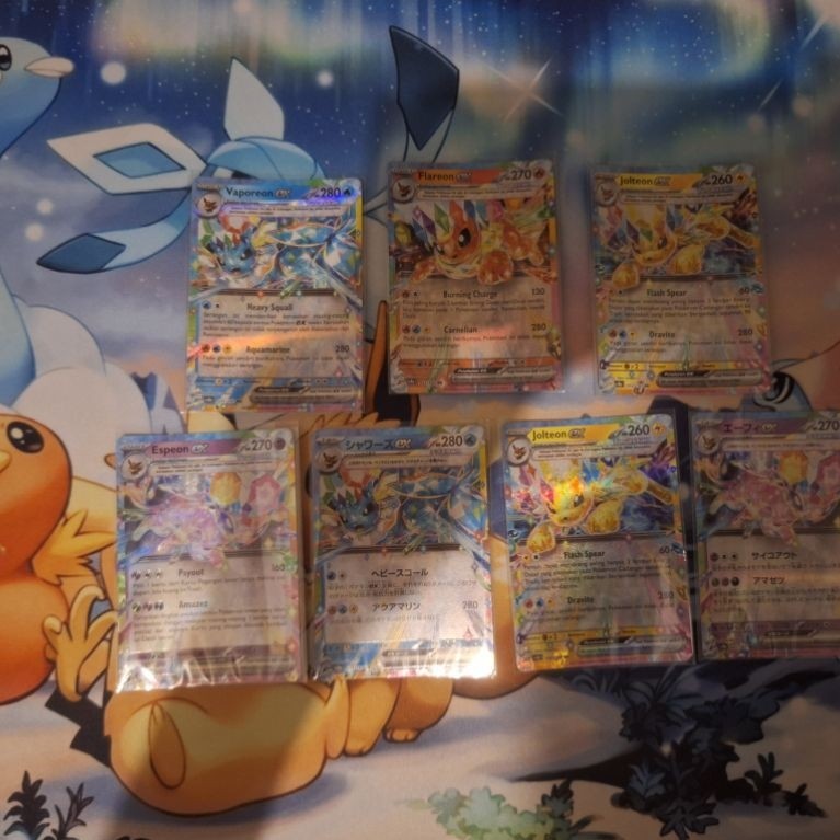 eeveelutions ex terastal. flareon,vaporeon jolteon, espeon ex terastal indonesia & japanese