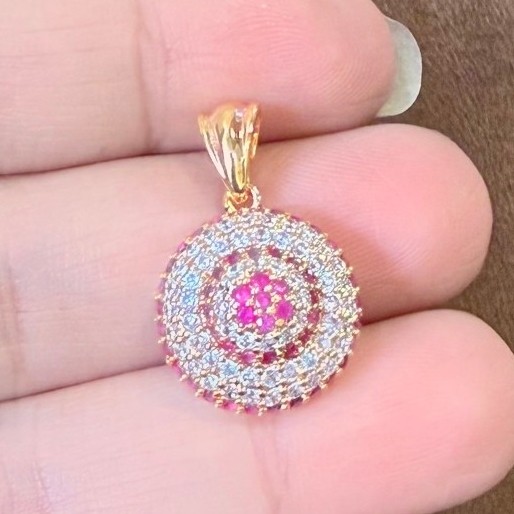 Liontin Batu Pink Bulat Kristal Titanium