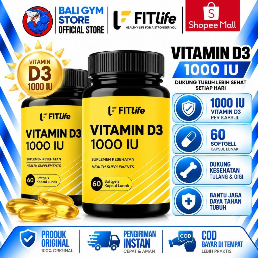 FITlife - Vitamin D3 1000 IU | 60 Softgels | BPOM &
Halal