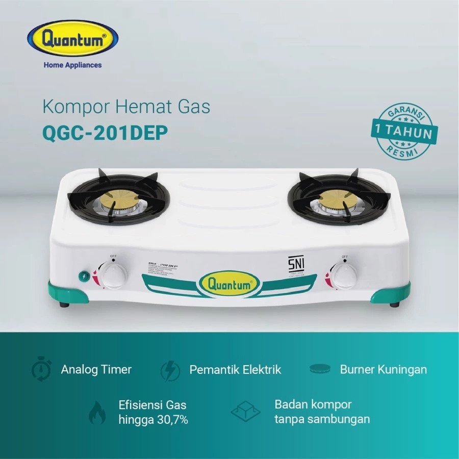 Quantum Kompor Gas 2 Tungku QGC-201 DEP Pematik Elektrik Memasak Lebih Aman
