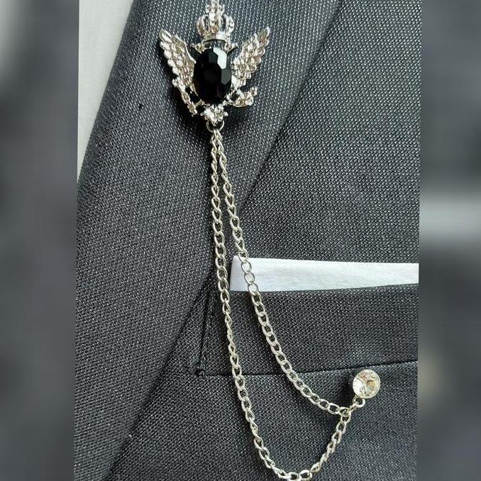 Lapel pin rantai/bros rantai jas - diamond hitam, bros, pin, lapel pin, jas, aksesoris, rantai