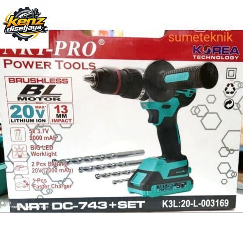 Cordless Impact Drill NRT-PRO DC743 Set Brushless Bor Batre Impact 13MM 2 Batre  20V DC743 NRT-Pro D
