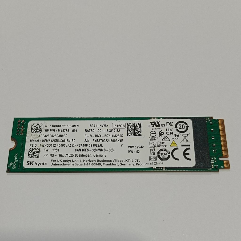 SSD NVMe SK hynix 3x4 512GB BEKAS (Original copotan laptop)