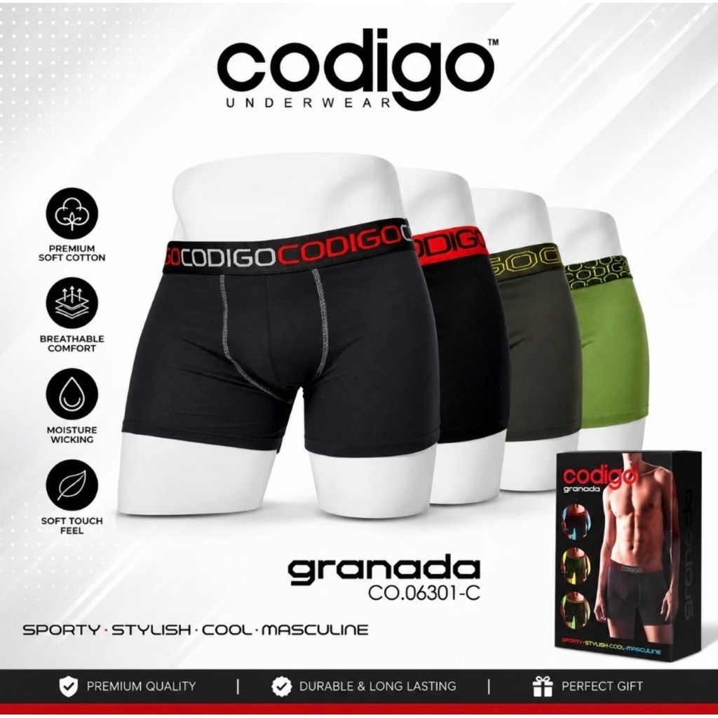 (3 Pcs) Boxer Codigo Granada Celana Dalam Pria / Codigo