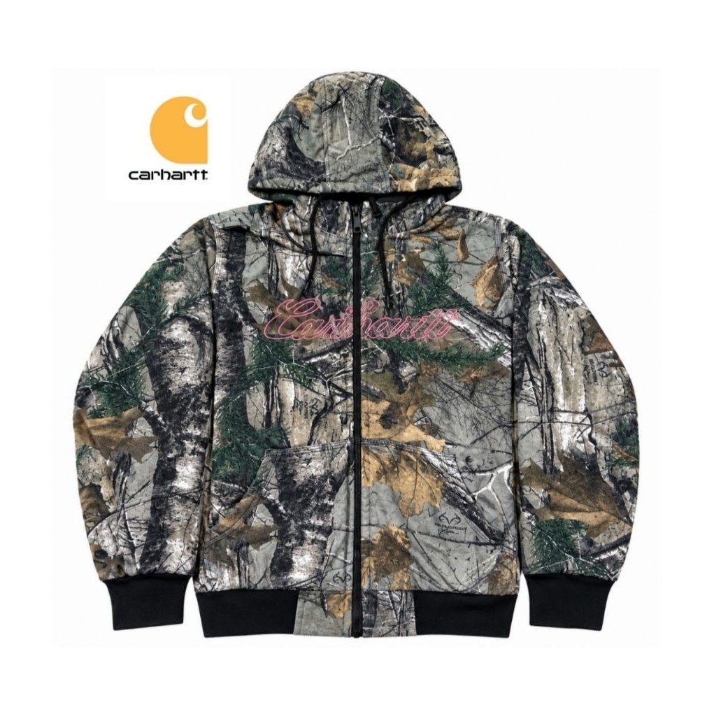 Preloved Carhartt Pink Embroidered Camo Gorpcore Full Zip Hoodie Woodland Jacket Realtree