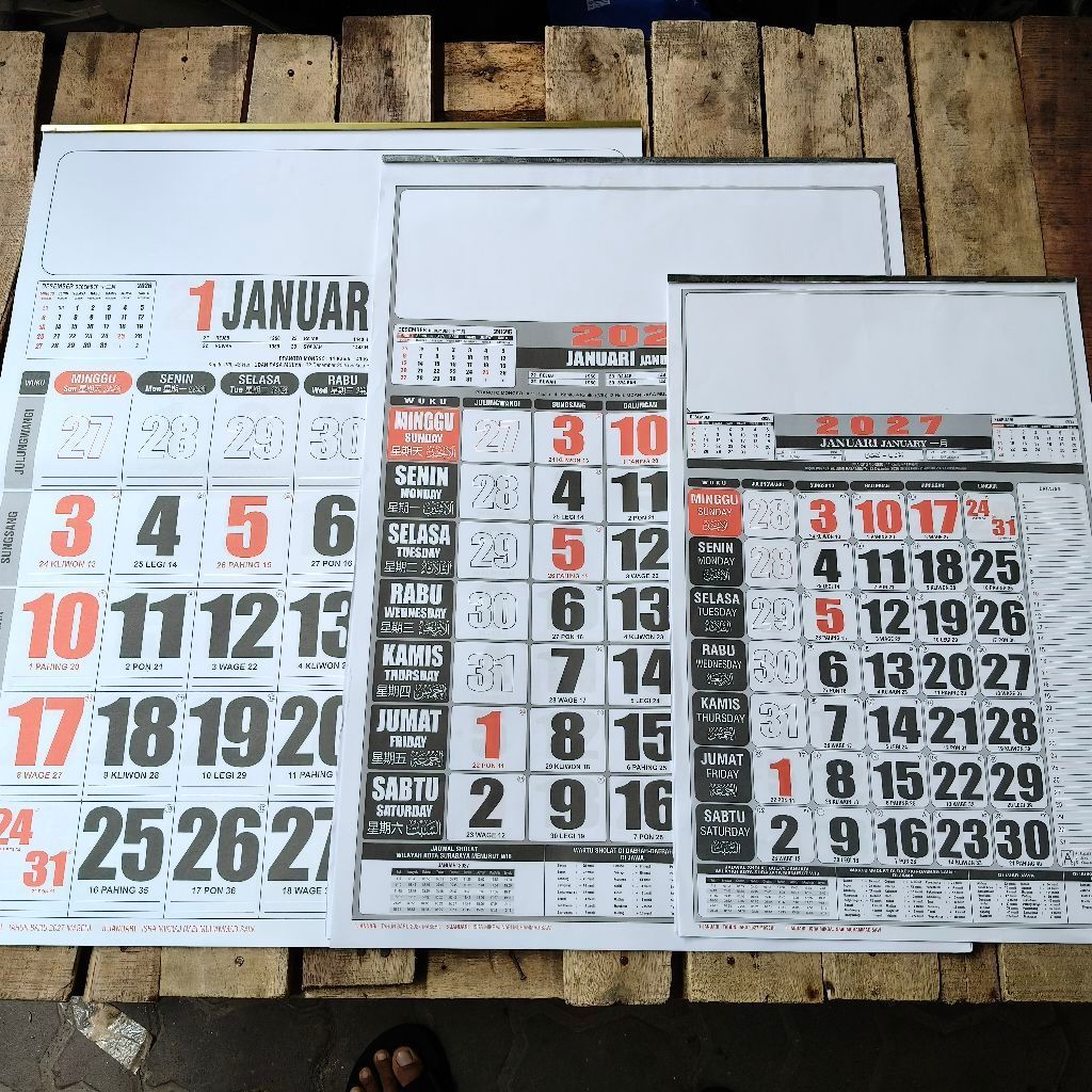 Baru 2027 Kalender Dinding 12 Bulan Besar/Jumbo, Tanggung/Sedang, Kecil Masehi, Hijriyah, Jawa, Cina