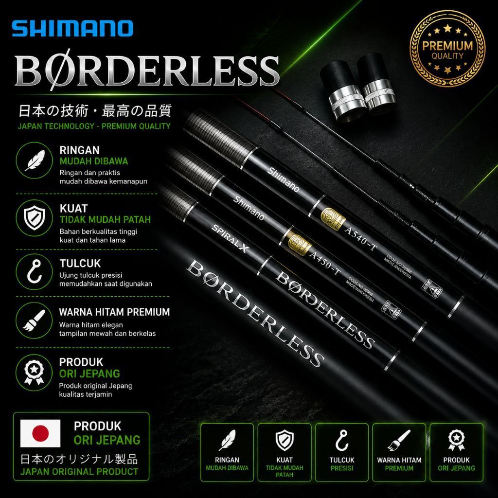 Joran Tegek Shimano Borderless GLA Plus Ros Pendek Carbon 360cm Hitam