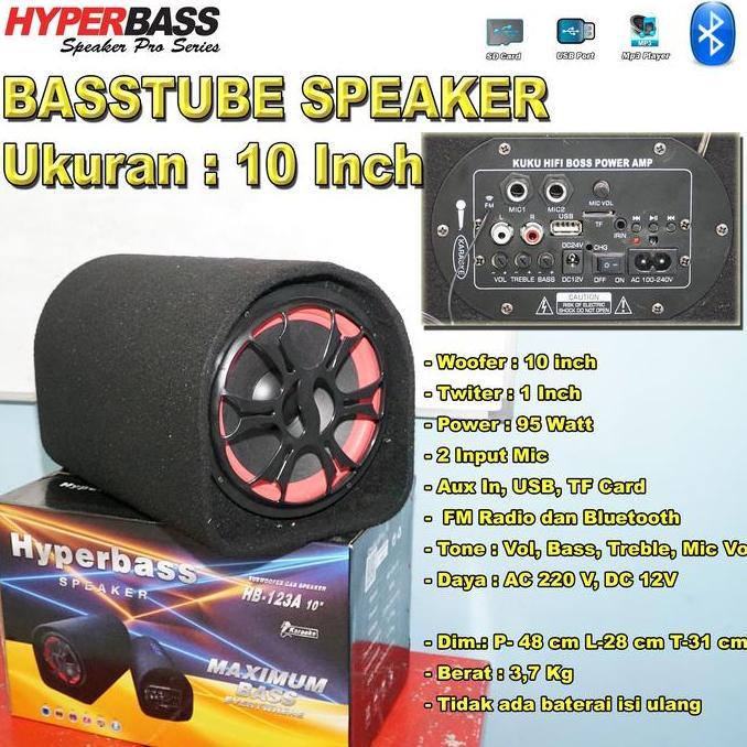 TERLARIS SPEAKER BASSTUBE 10 INCH / SPIKER MOBIL 10 IN/ SPEAKER BASS / SPEAKER KARAOKE BLUETOOTH HB 