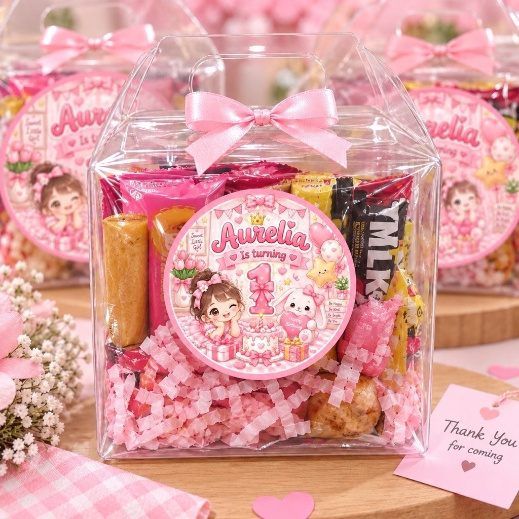 Stiker Snack Box Ulang Tahun Custom Anak – Birthday Sticker Kawaii