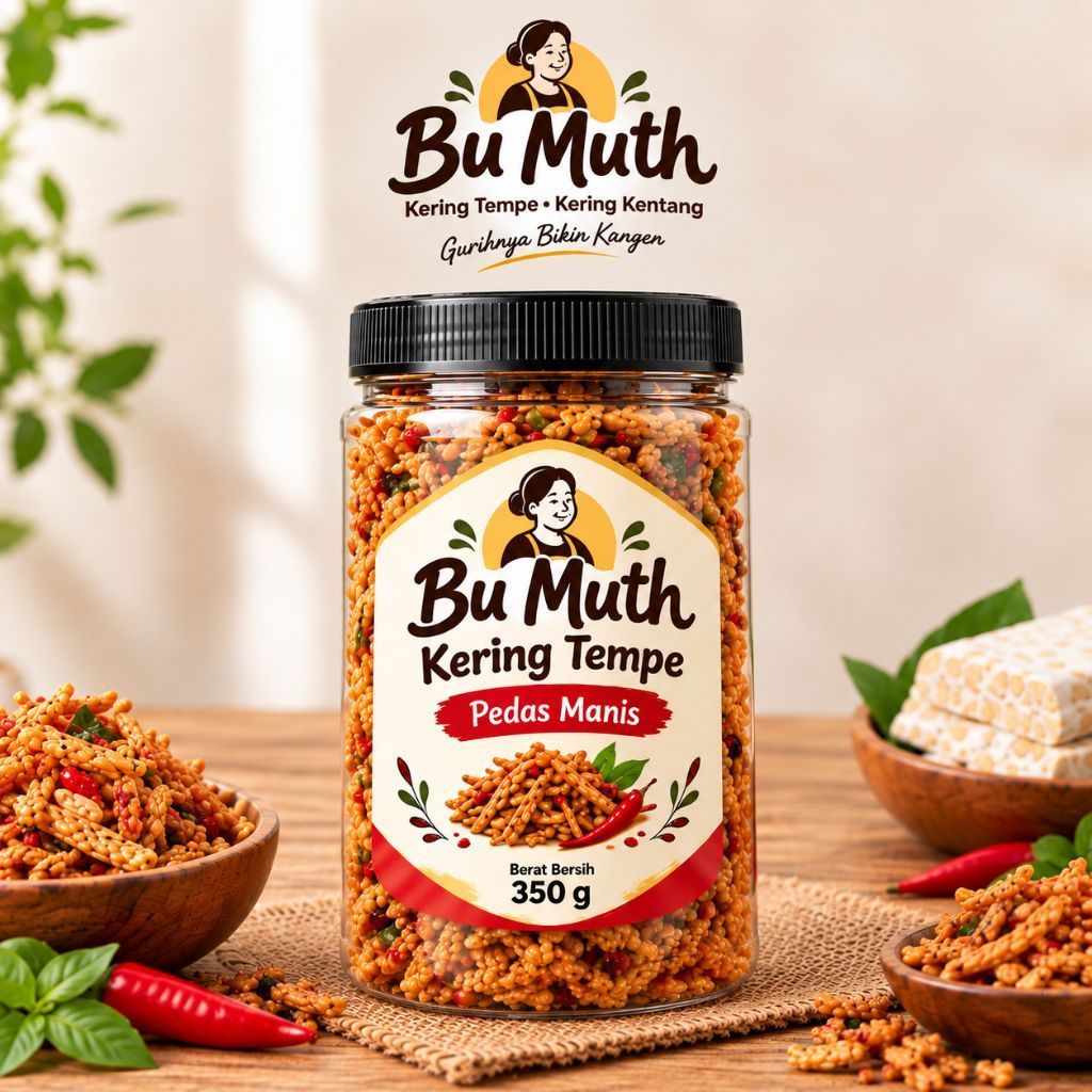 Kering Tempe Pedas Manis Berat Bersih 350 g Camilan Tempe dalam Toples