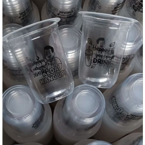 gelas cup plastik 14oz oval 8 gram sablon logo custom 1000pcs