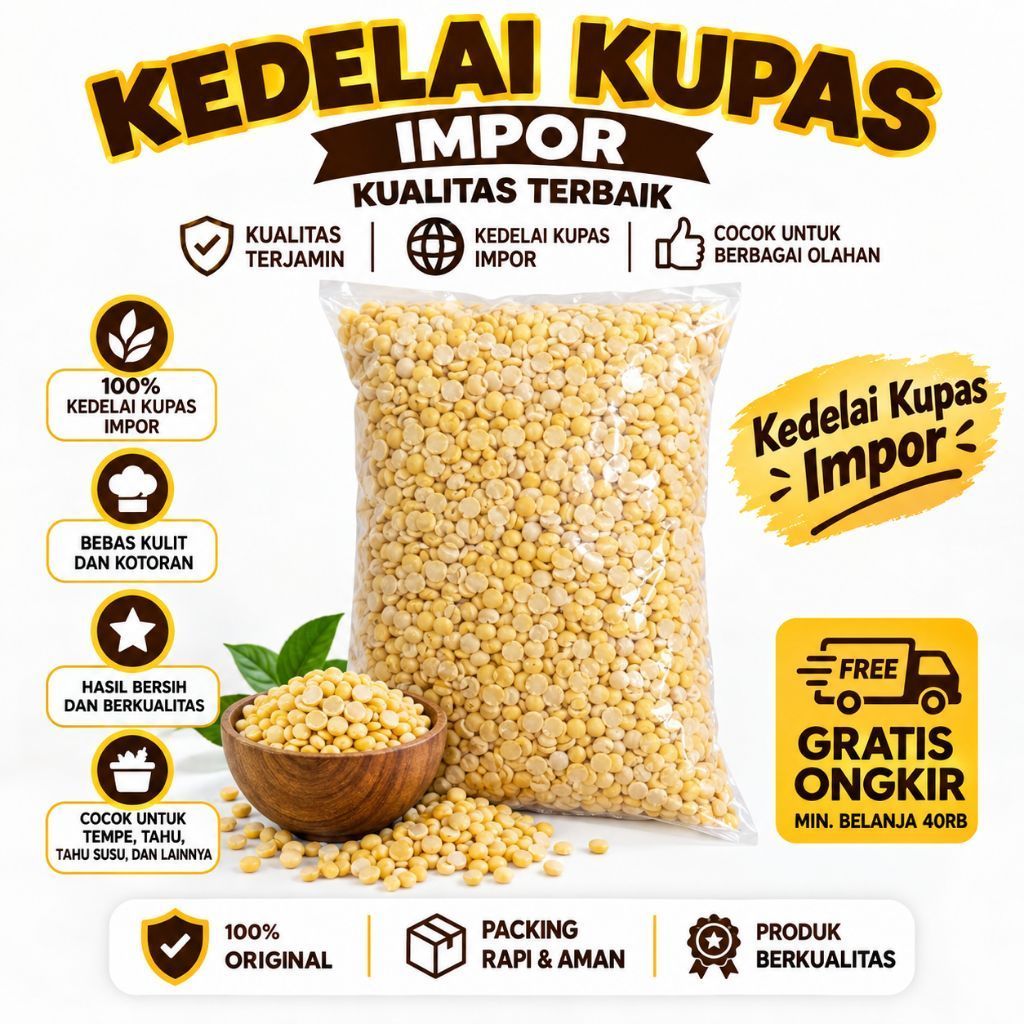Kedelai kupas import merk PAGODA kedelai kupas 1kg