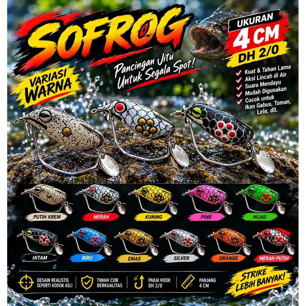 PROMO spesial sofrog 4cm lure, umpan ikan gabus dan toman