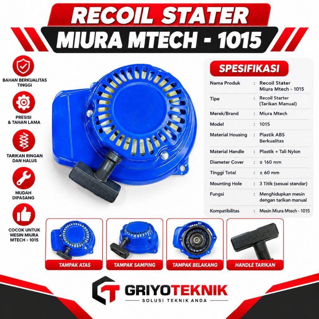 Recoil Starter Miura Mtech 1015 Tarikan Manual Starter Mesin Diameter 160mm