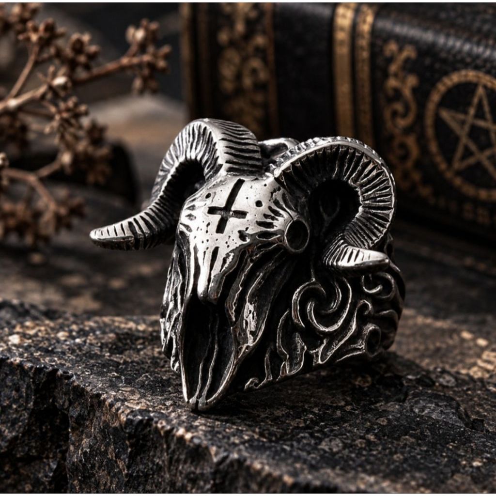 Cincin Tengkorak Ram Skull Titanium Pria