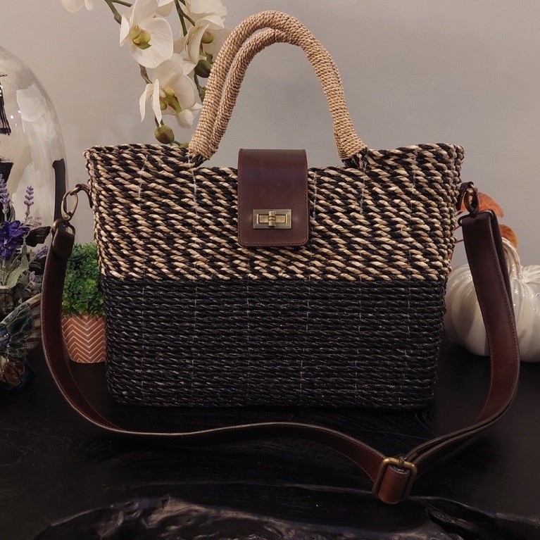Tas Anyaman Seagrass/Tas Rami Wanita Motif /Tas Rami Tali Bahu