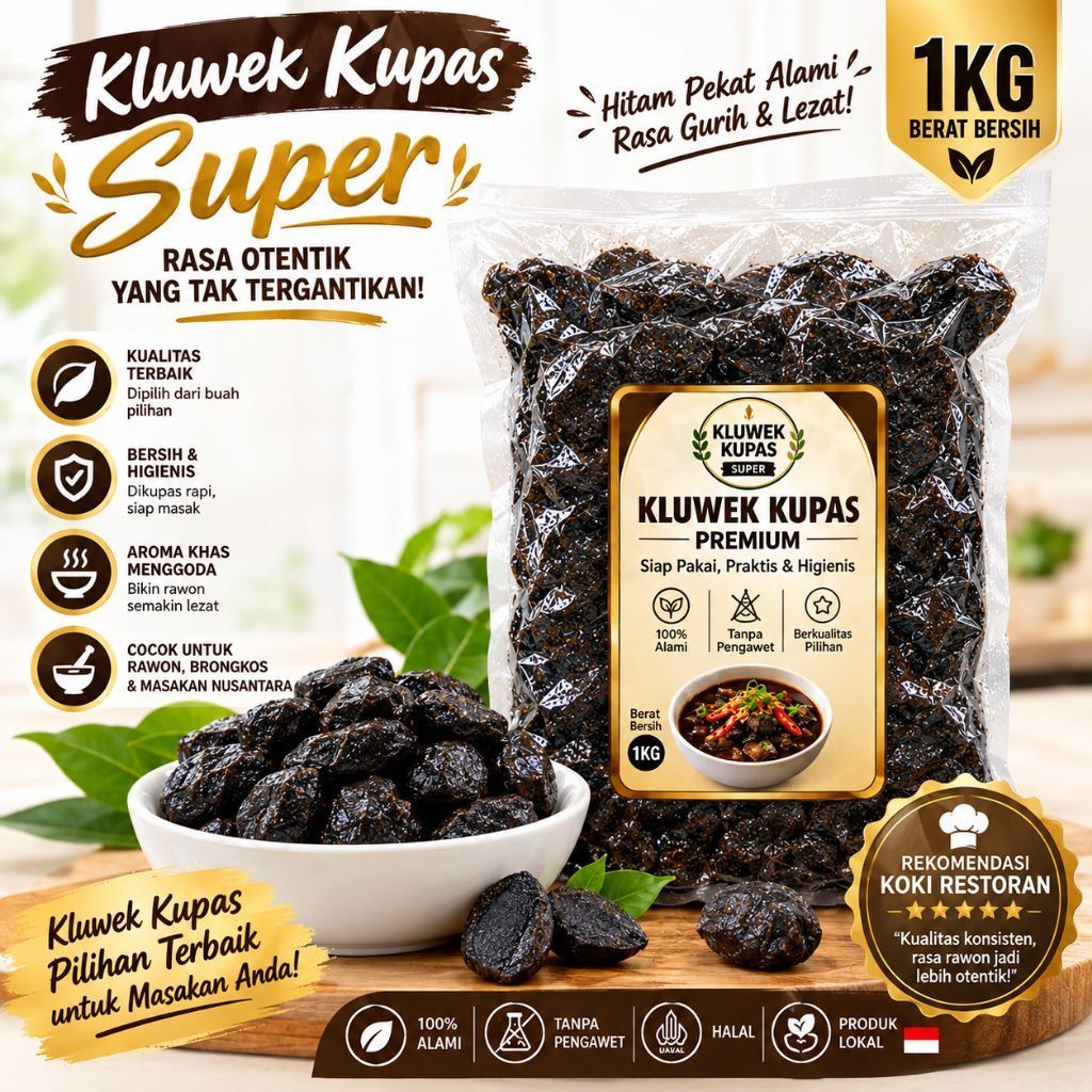 READY Kluwek kupas 1kg, hitam pekat bersih, siap digunakan