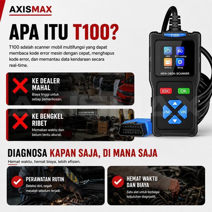 AXISMAX T100 T300 M60 BT300 OBD2 SCANNER ALAT DIAGNOSTIK MOBIL ENGINE CODE READER CAR SCANNER UNIVER